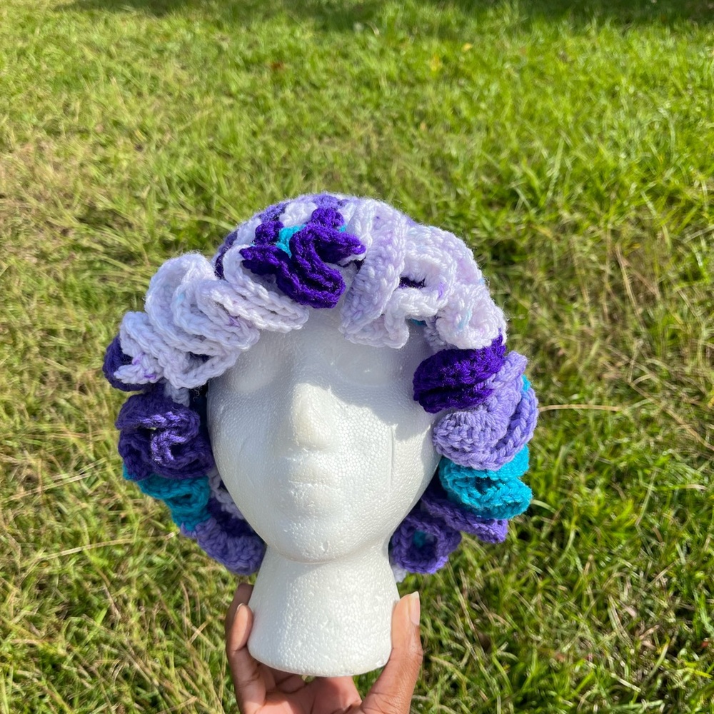 Handmade Multi-Colored Crochet Ruffle Hat